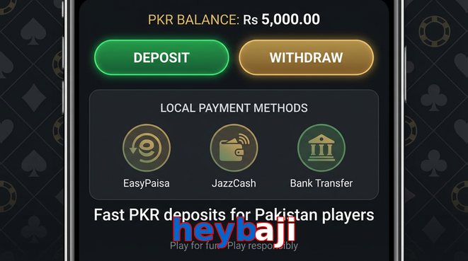 Deposit and withdrawal screen with PKR methods